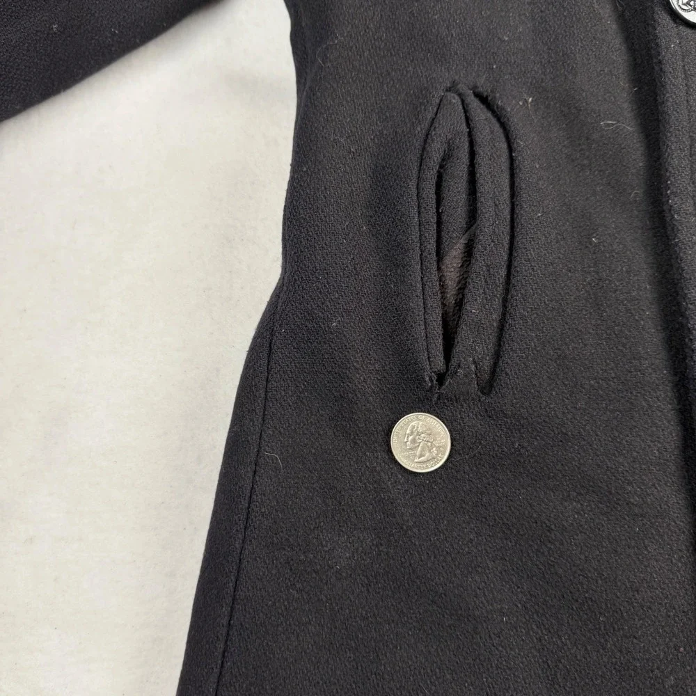 USN Woolrich Navy Pea Coat Black‎ Wool Double Breasted Anchor Button Size M